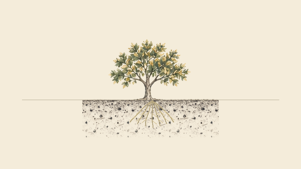 Earlier rejected example with geometric root spokes beneath a detailed plant